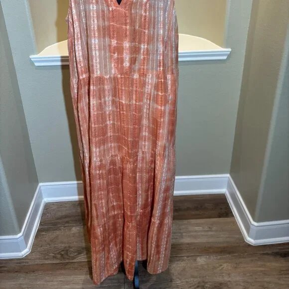 🧡 J.Jill Ibiza Tiered Orange Tie Dye Maxi Sleeveless Sun Dress XL - Picture 3 of 9